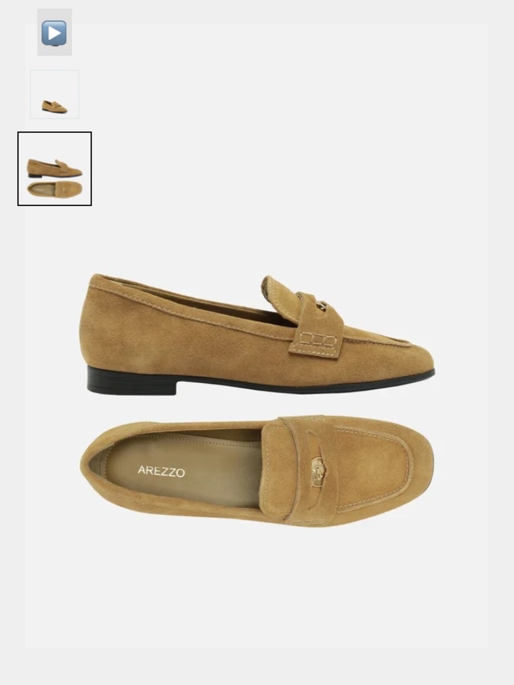 Arezzo Suede Penny Loafers in Cognac Brown with Gold Medallion-NWT